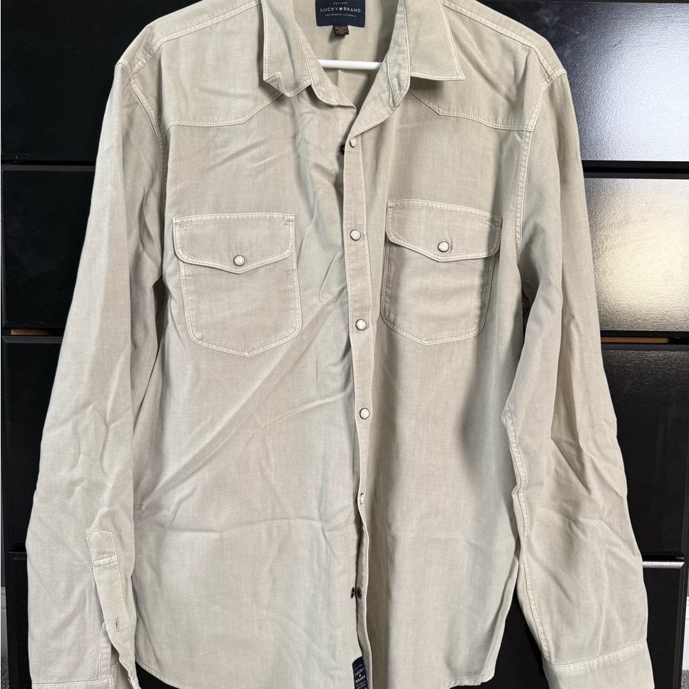 Lucky Brand Men's Tan Long Sleeve Button Up Shirt size XL